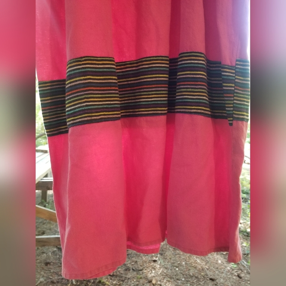 Summer Dress Red Embroidered Maxi Short Sleeve Square Neck Thailand Cotton Med - Picture 10 of 14